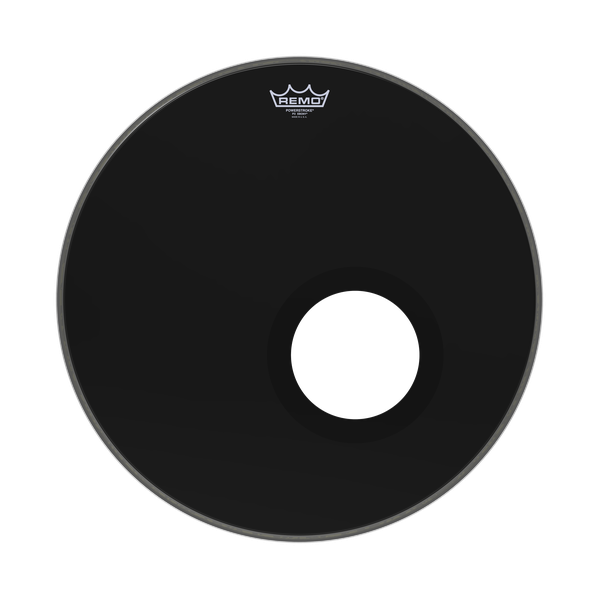 Remo 20 Inch Powerstroke 3 Ebony Bass Drum Head Pre Cut 5" Hole + Dynamo Installed P3-1020-ES-DM