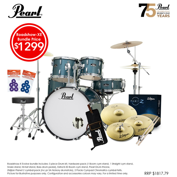 Pearl Roadshow-XE 22" Fusion Plus Drumkit Package Aqua Blue Glitter