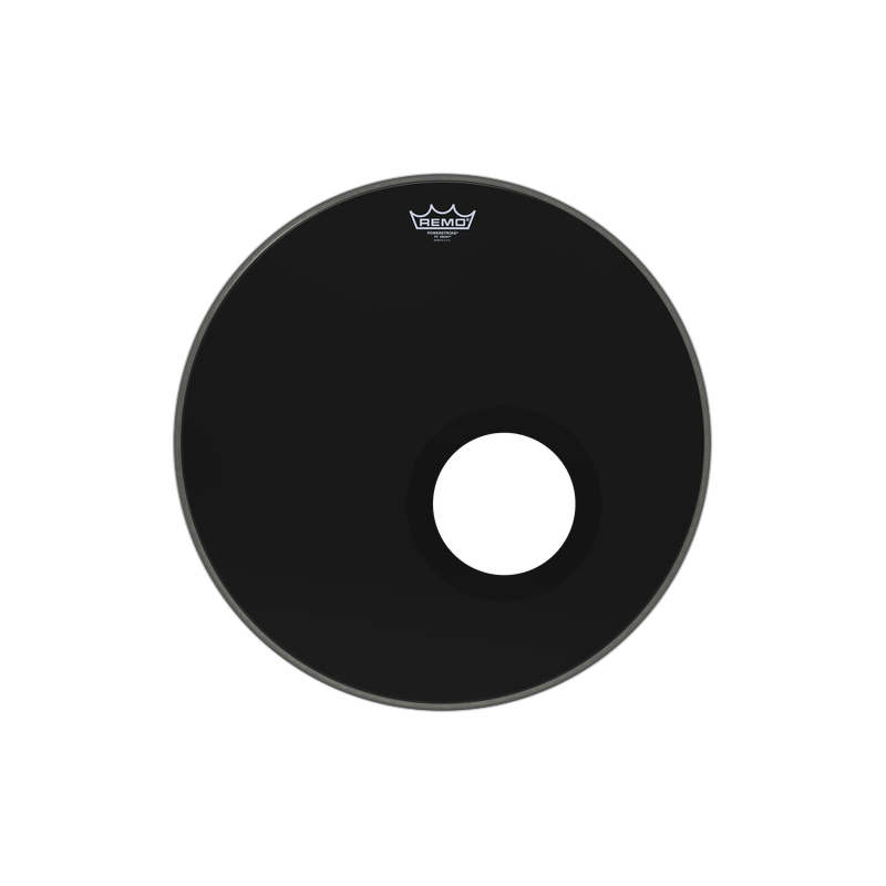 Remo 20 Inch Powerstroke 3 Ebony Bass Drum Head Pre Cut 5" Hole + Dynamo Installed P3-1020-ES-DM