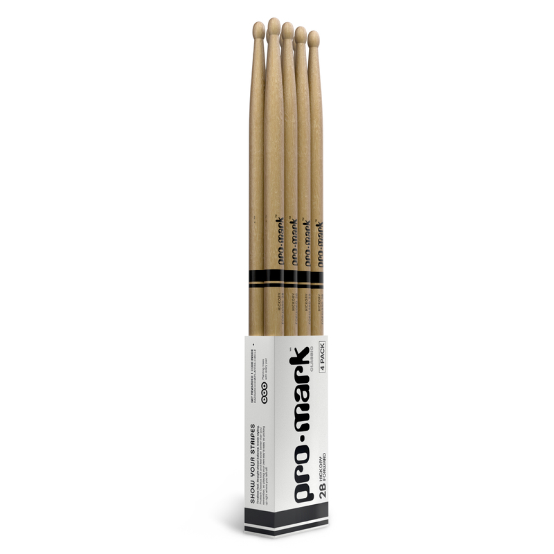 ProMark Classic Forward 2B Hickory Drumstick, Oval Wood Tip, 4-Pack